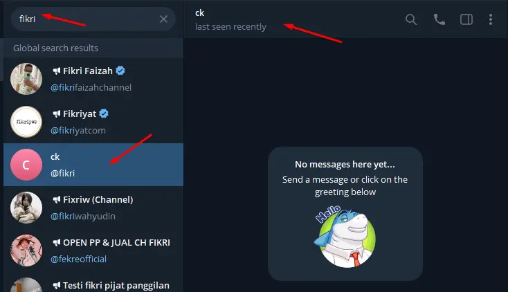 Cari Nama Pengguna Telegram Desktop