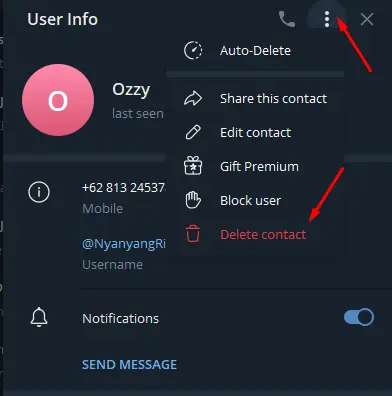 Delete Contact Telegram Desktop