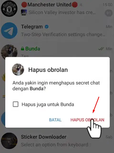 Hapus Obrolan Kontak Telegram