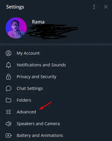 Menu Advanced Telegram Desktop