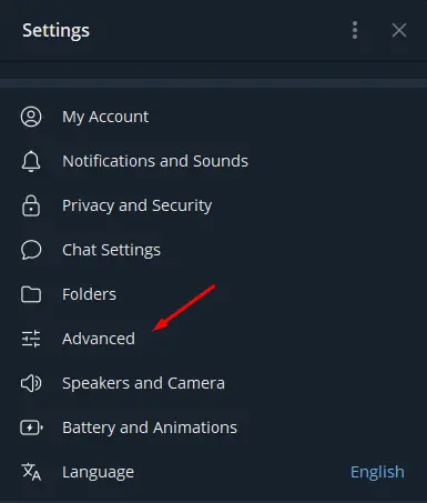 Menu Advanced Telegram Desktop