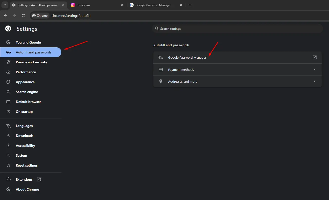 Menu Autofill And Passwords Google Chrome