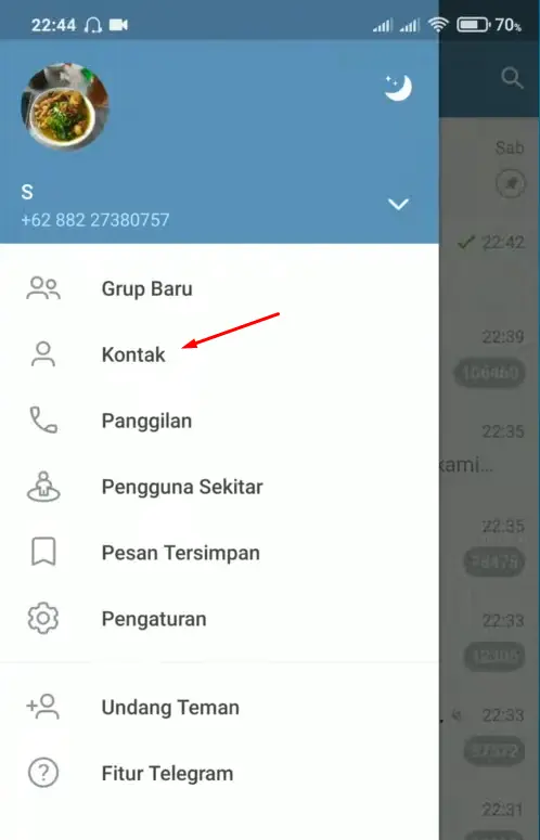 Menu Kontak Telegram Android