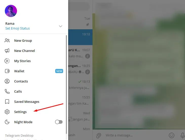 Menu Settings Telegram Desktop