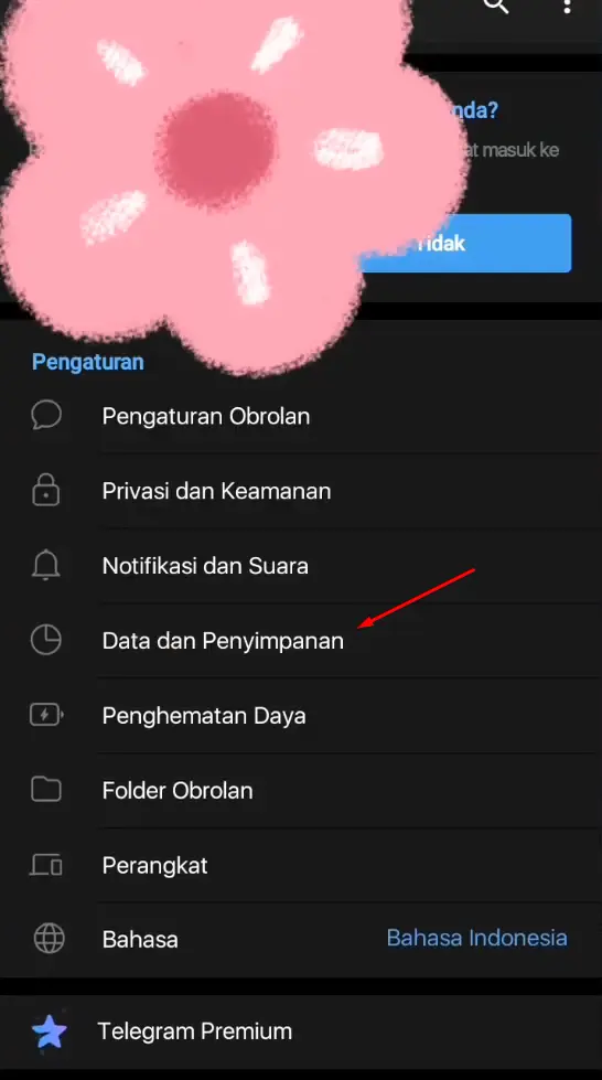 Pilih Menu Data Dan Penyimpanan Telegram