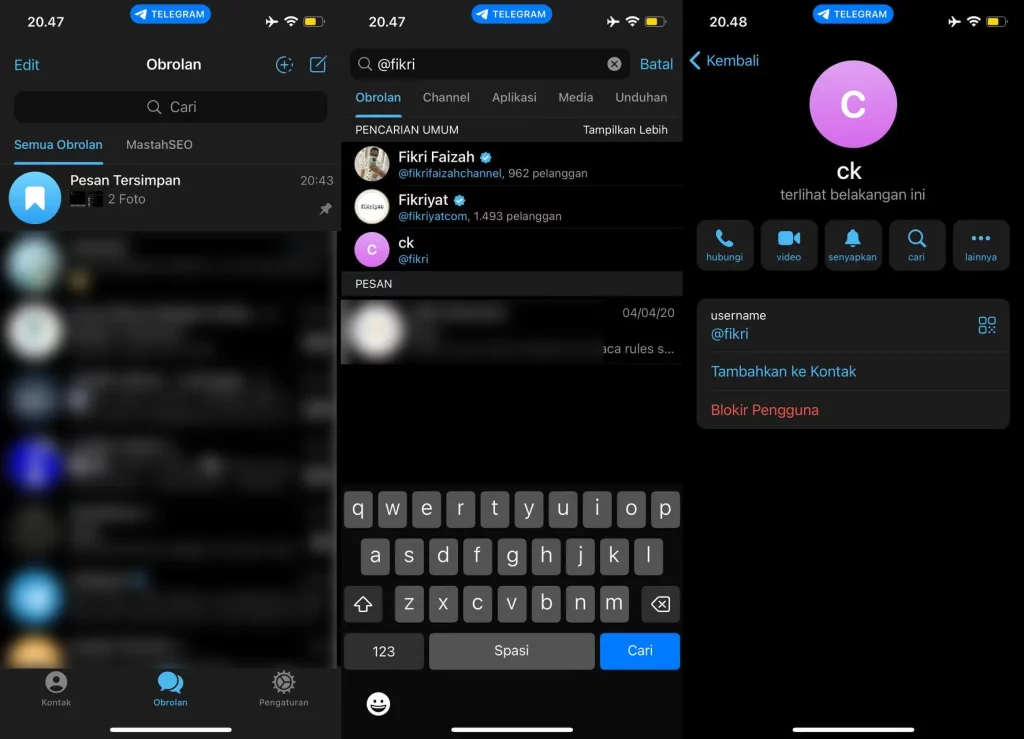 Tambahkan Username Kontak Telegram Ios