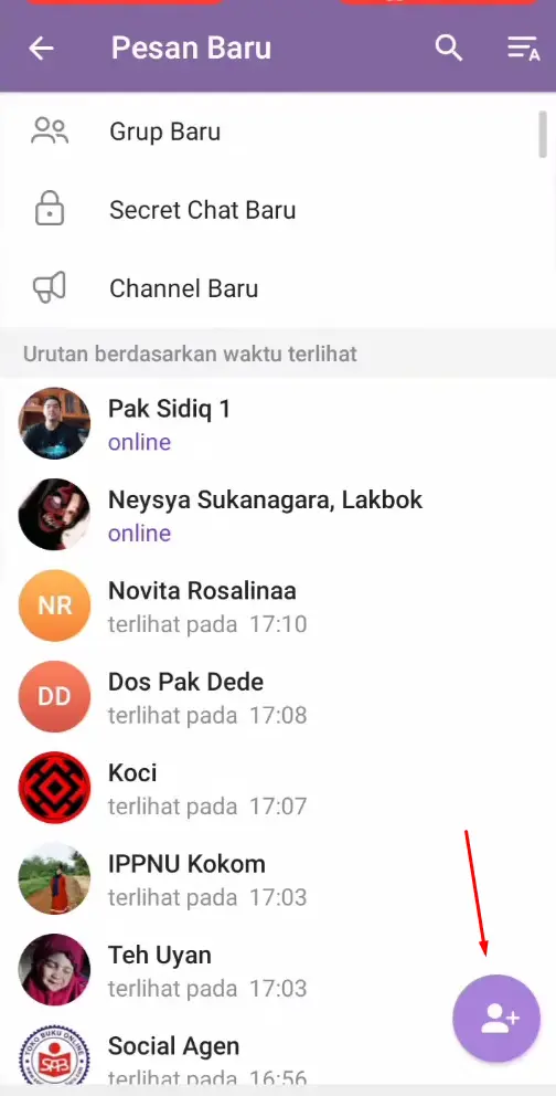 Tekan Ikon Tambahkan Orang Telegram Android