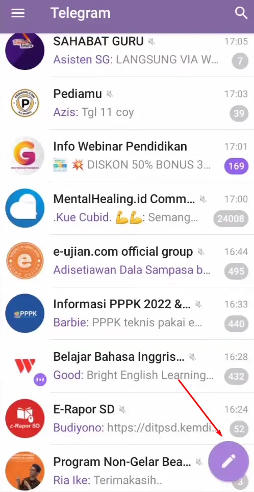 Tekan Tanda Pensil Telegram Android