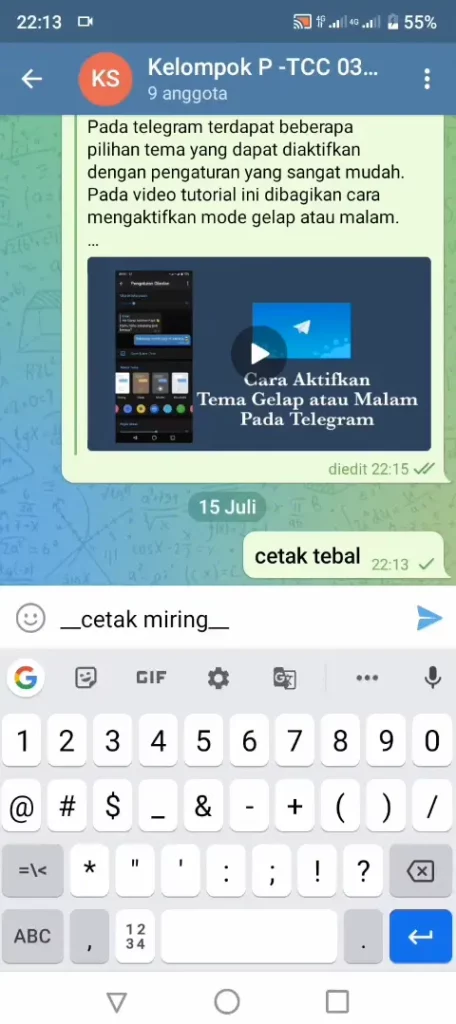 Tulisan Cetak Miring Telegram